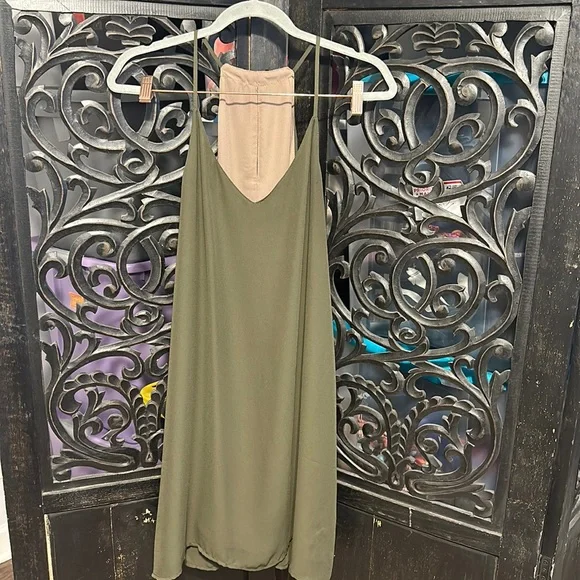 nude and green dress Rebecca - Slip Dress main image 0